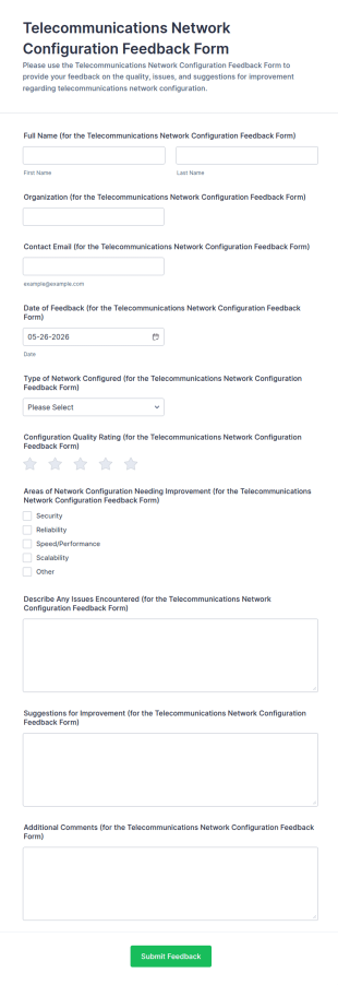 Telecommunications Network Configuration Feedback Form Template