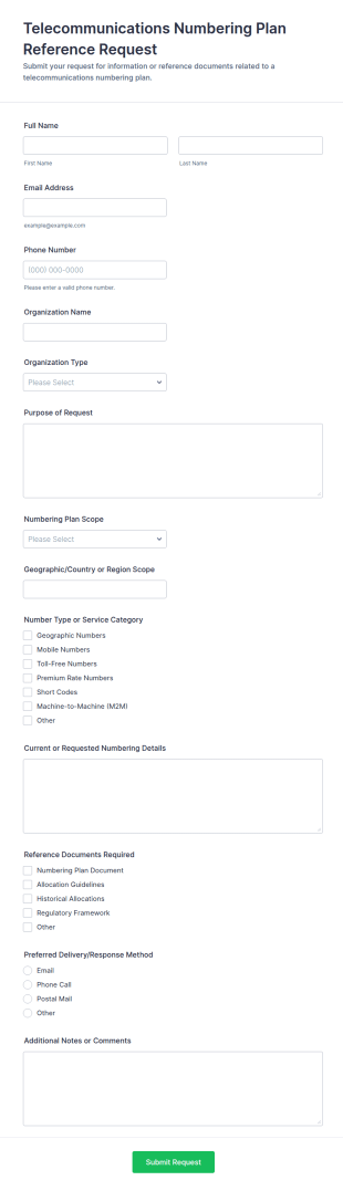 Telecommunications Numbering Plan Reference Request Form Template