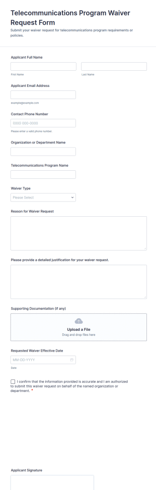Telecommunications Program Waiver Request Form Template