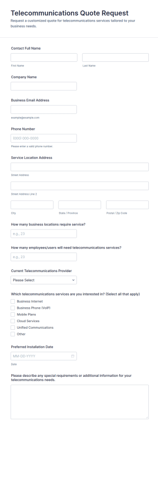 Telecommunications Quote Request Form Template