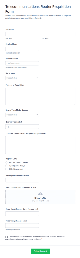 Telecommunications Router Requisition Form Template