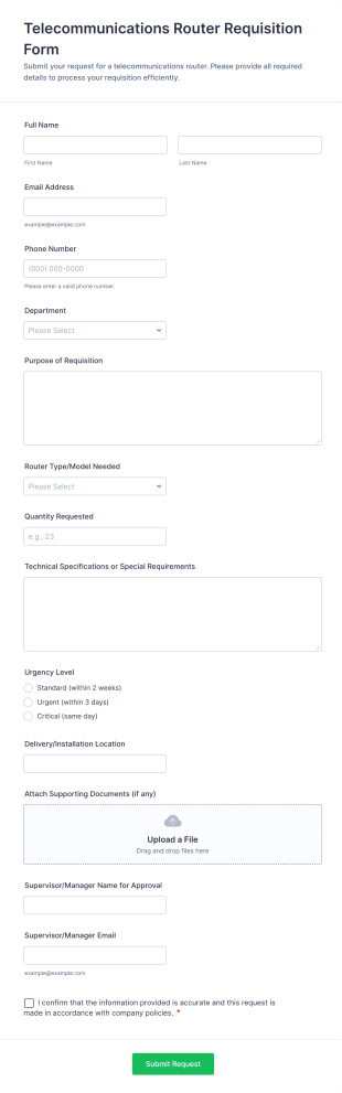 Telecommunications Router Requisition Form Template