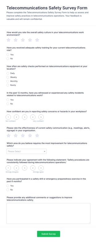 Telecommunications Safety Survey Form Template