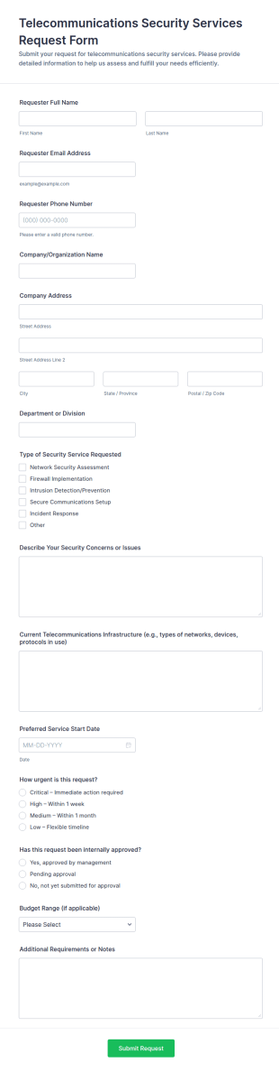 Telecommunications Security Services Request Form Template