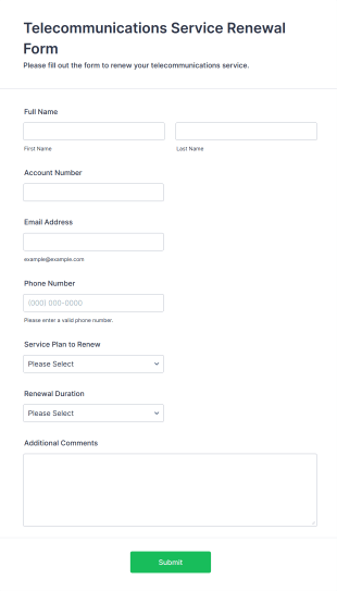 Telecommunications Service Renewal Form Template