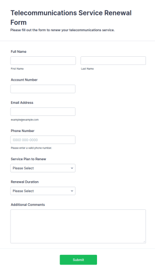 Telecommunications Service Renewal Form Template