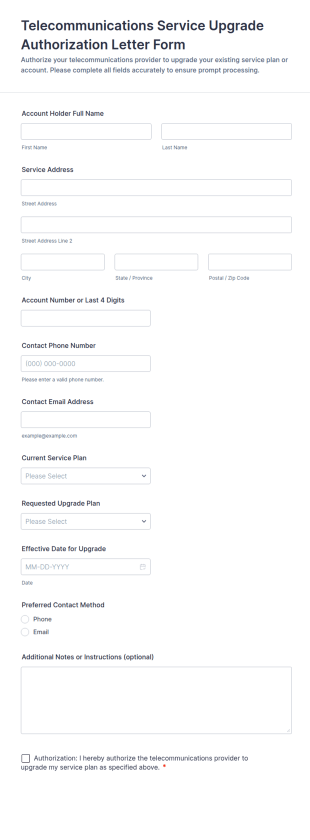Telecommunications Service Upgrade Authorization Form Template