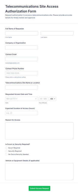 Telecommunications Site Access Authorization Form Template