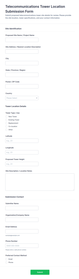 Telecommunications Tower Location Submission Form Template