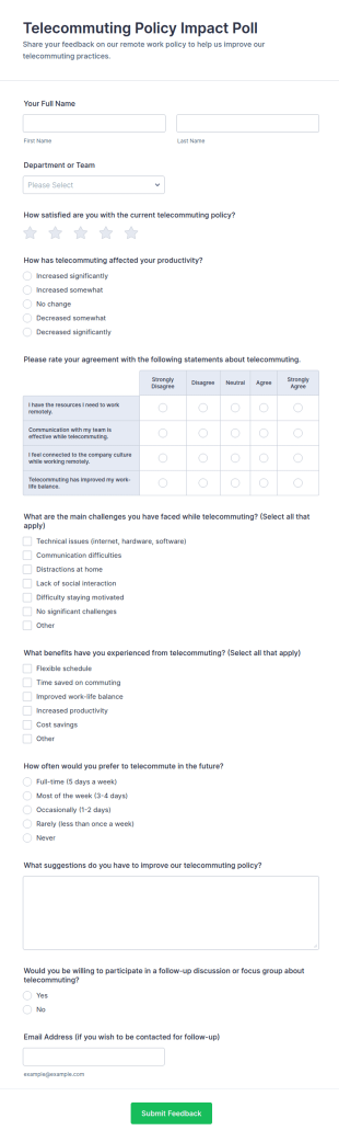 Telecommuting Policy Impact Poll Form Template