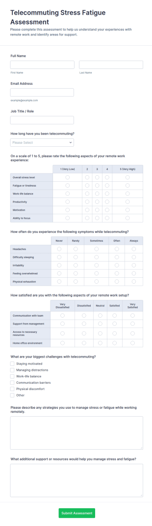 Telecommuting Stress And Fatigue Assessment Form Template