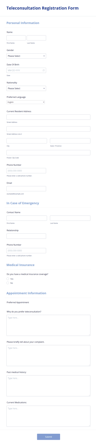 Teleconsultation Registration Form Template