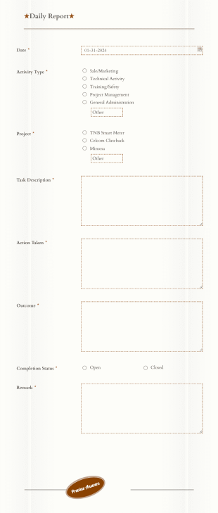 Telecore Employee Daily Report Form Template