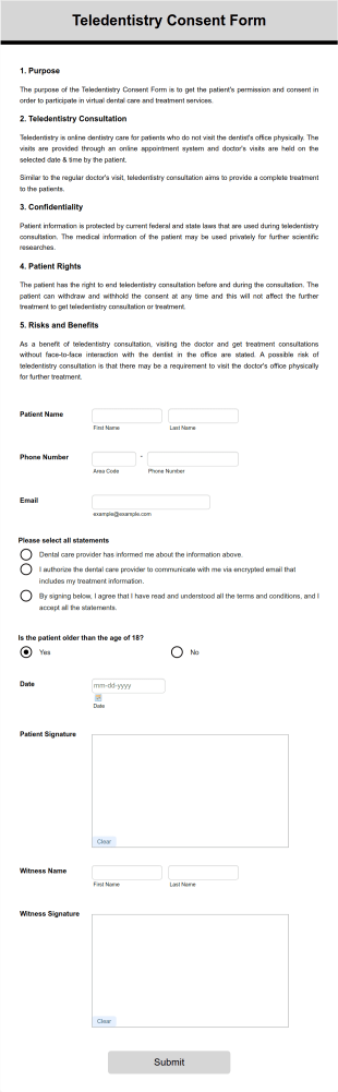 Teledentistry Consent Form Template
