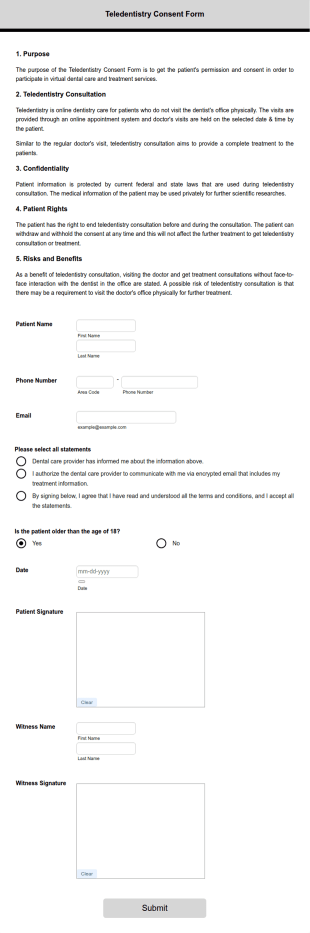 Teledentistry Consent Form Template