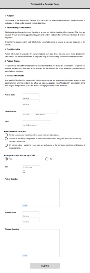 Teledentistry Consent Form Template