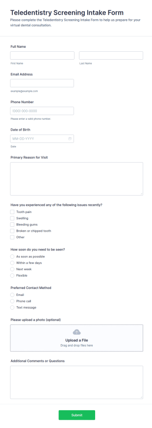 Teledentistry Screening Intake Form Template