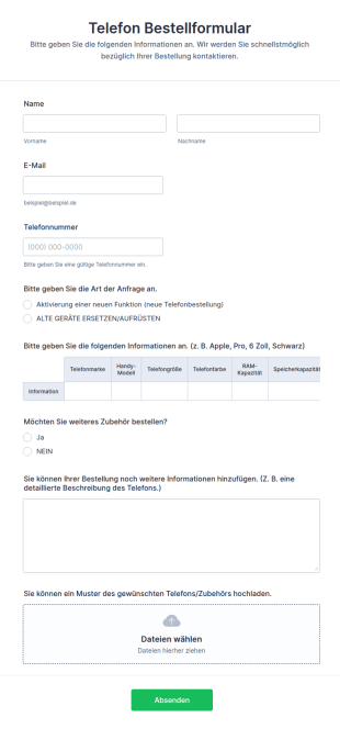 Telefon Bestellformular