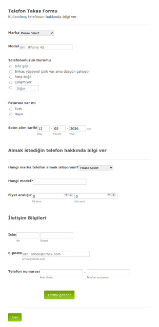 Telefon Takas Form Şablonu