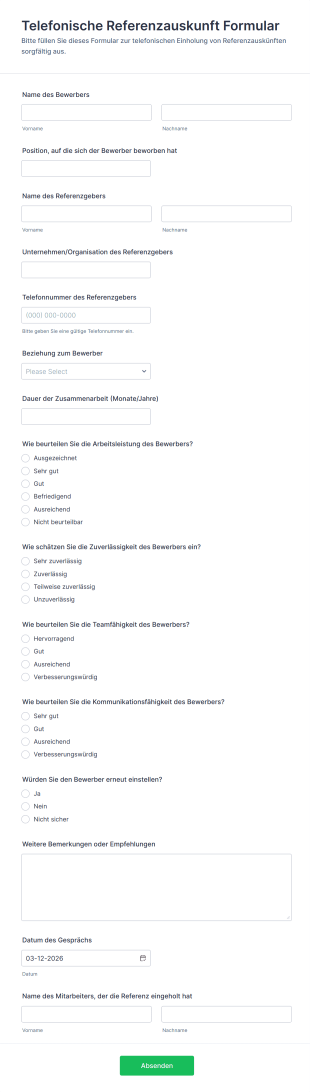 Telefonische Referenzauskunft Formular