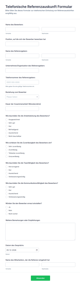 Telefonische Referenzauskunft Formular