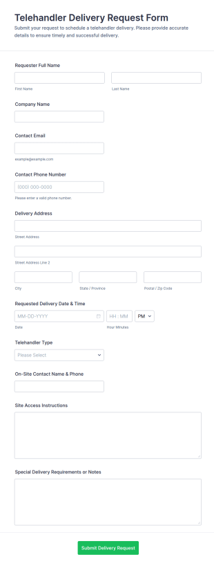 Telehandler Delivery Request Form Template