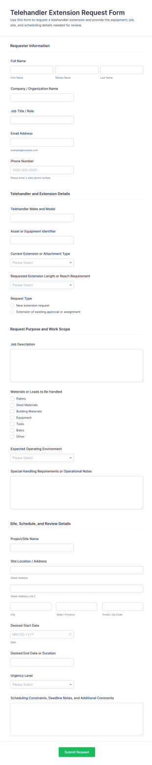 Telehandler Extension Request Form Template