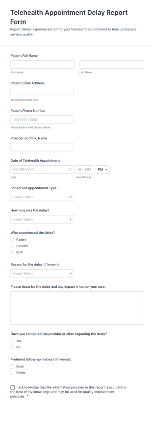 Telehealth Appointment Delay Report Form Template