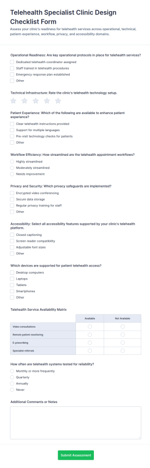 Telehealth Clinic Design Checklist Form Template