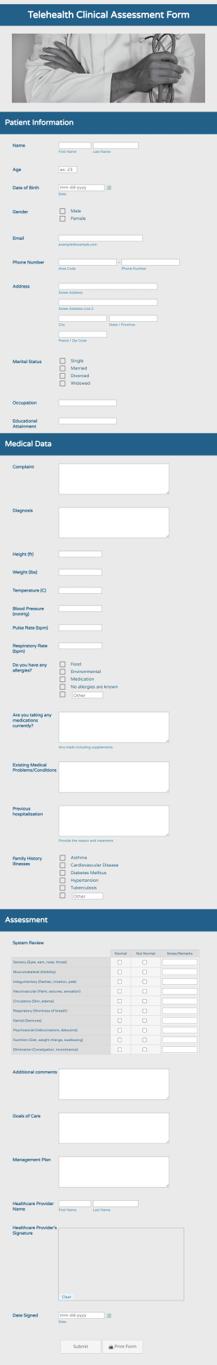 Telehealth Clinical Assessment Form Template