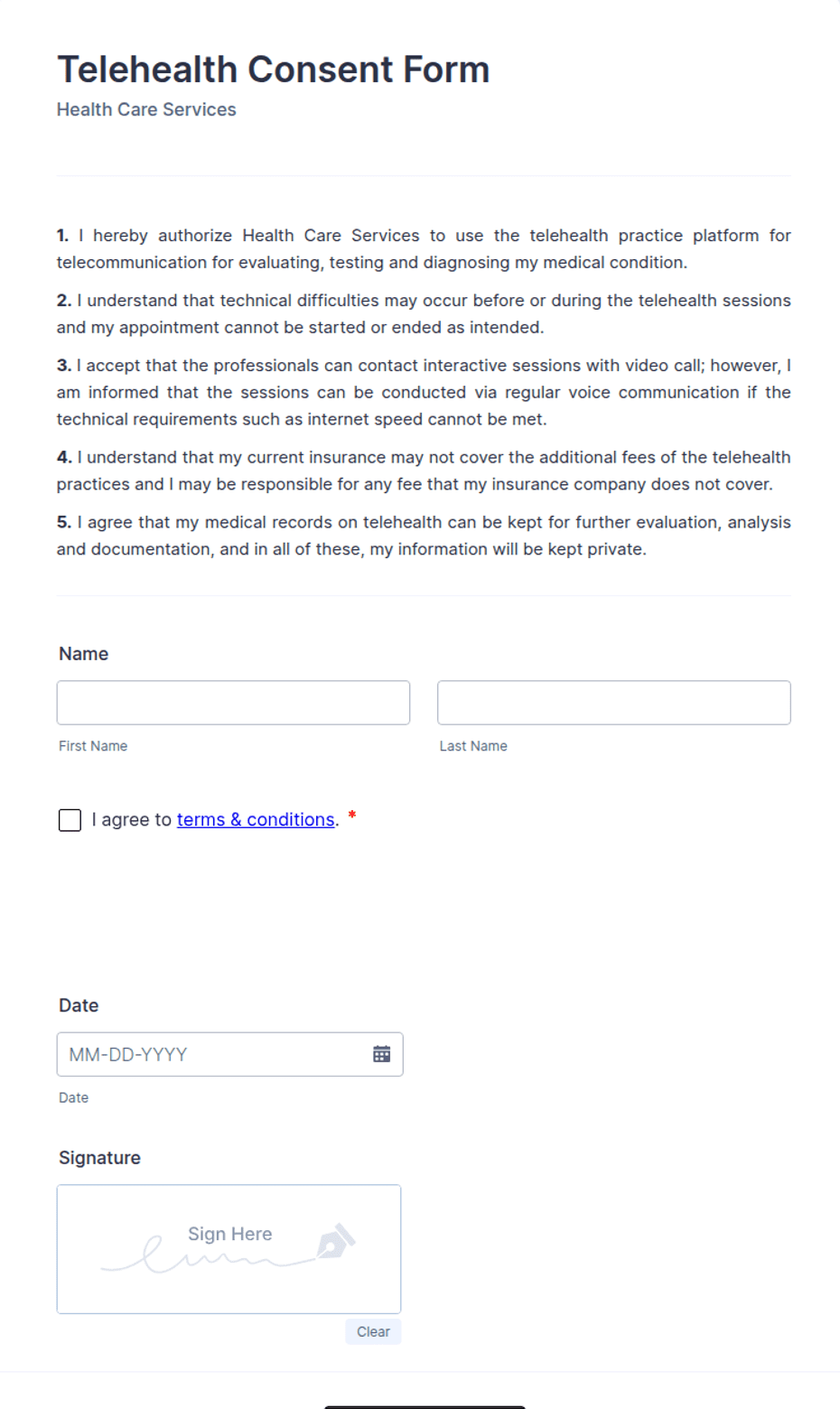 Telehealth Consent Form Template | Jotform