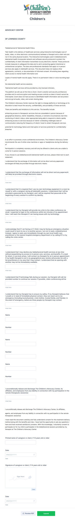 Telehealth Form Template