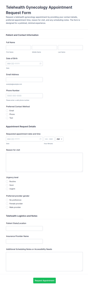 Telehealth Gynecology Appointment Request Form Template
