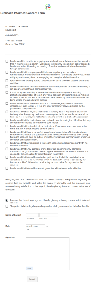 Telehealth Informed Consent Form Template