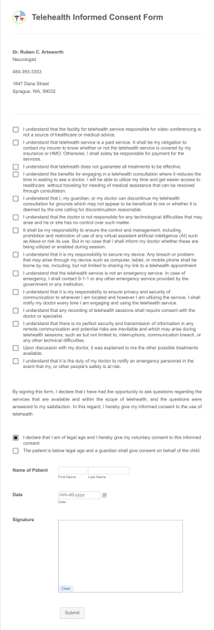 Telehealth Informed Consent Form Template