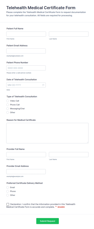 Telehealth Medical Certificate Form Template