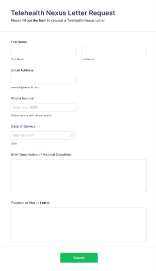 Telehealth Nexus Letter Request Form Form Template