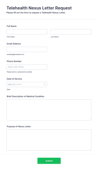 Telehealth Nexus Letter Request Form Template