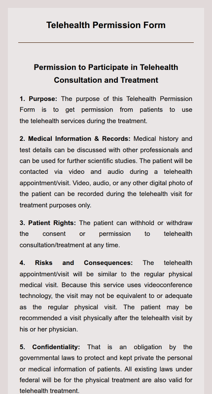 Telehealth Permission Form