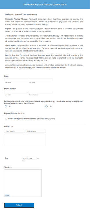 Telehealth Physical Therapy Consent Form Template