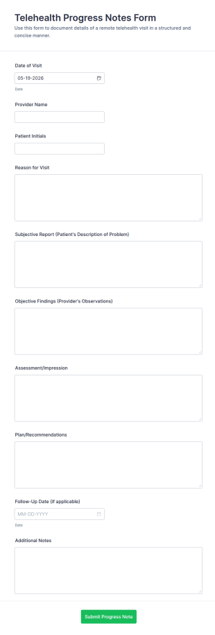 Telehealth Progress Notes Form Template