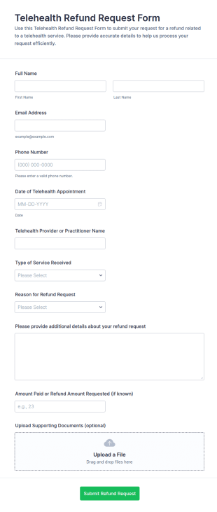 Telehealth Refund Request Form Template