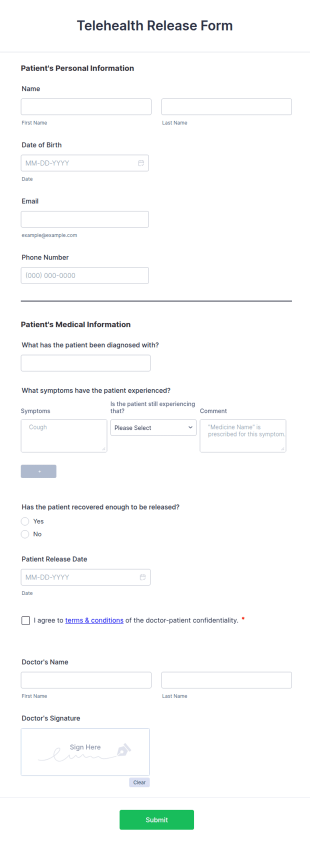 Telehealth Release Form Template