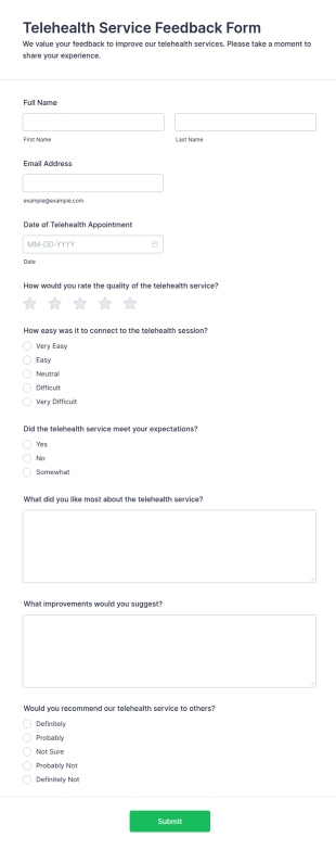 Telehealth Service Feedback Form Template