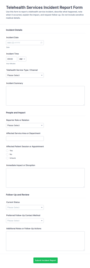 Telehealth Services Incident Report Form Template