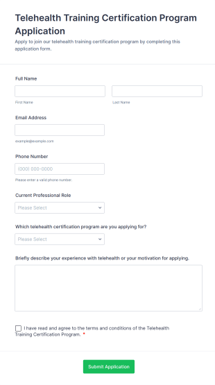 Telehealth Training Certification Program Application Form Template