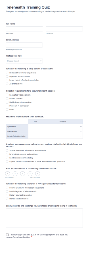 Telehealth Training Quiz Form Template