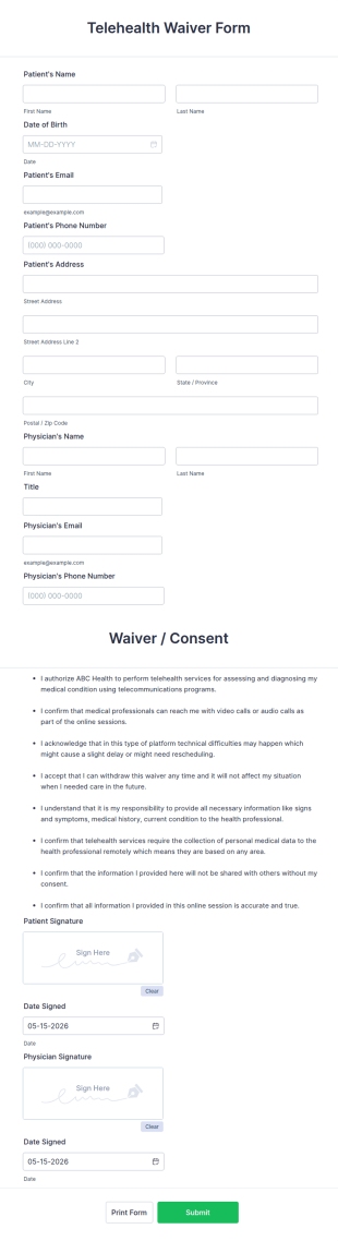 Telehealth Waiver Form Template