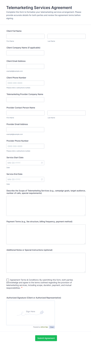 Telemarketing Services Agreement Form Template