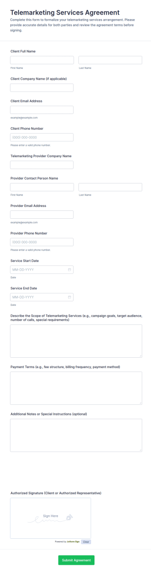 Telemarketing Services Agreement Form Template